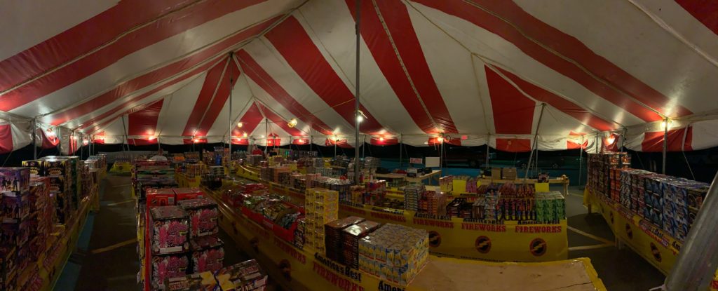 Booster Club fireworks stand tent stocked with fireworks
