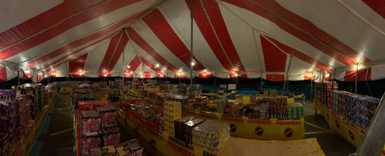 Booster Club fireworks stand tent stocked with fireworks